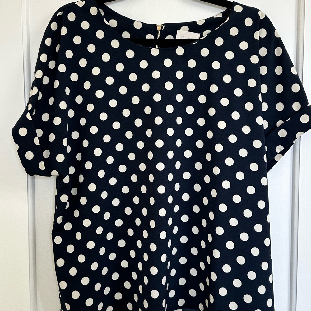 MELLODAY Navy and White Polka Dot Blouse